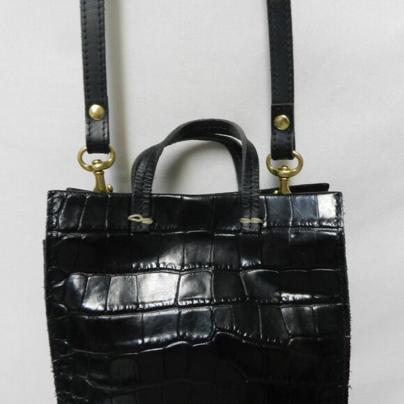 Clare V. Simple Tote Bebe Black Croc-Embossed Leather Mini Crossbody Bag Tote - Picture 7 of 14